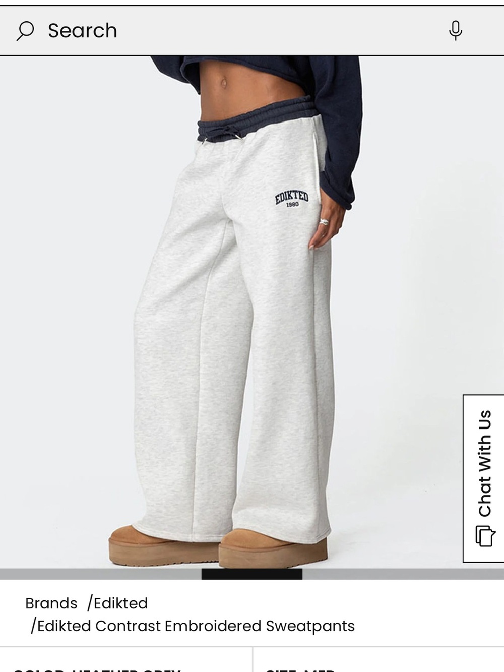 Hello 1980 but 90's style Edikted- Gray & Navy Wide Leg Sweats- NWOT Size S